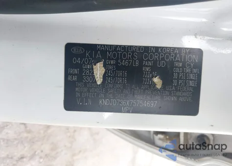 2007 Kia Sorento Lx z USA, uszkodzony, nr VIN KNDJD736X75754697